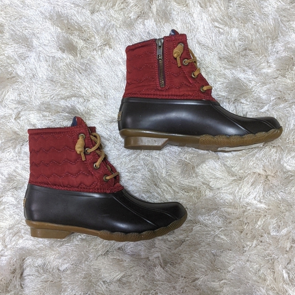 Women's Sperry Top Sider Saltwater Chevron Red Boots 6 - Picture 3 of 9